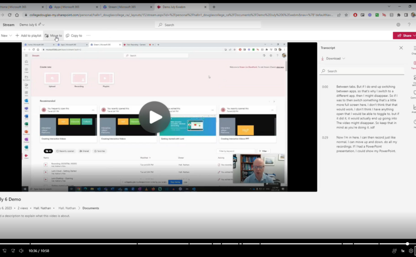 Using Microsoft Stream to record a screencast